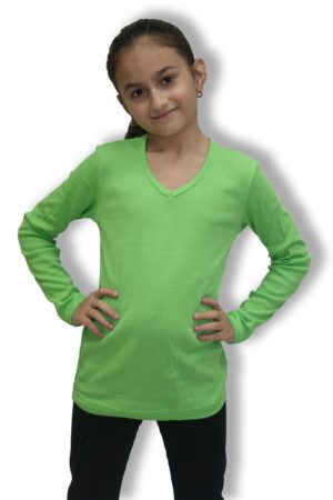 חולצת ריב לילדות שרוול ארוך ירוק תפוח
