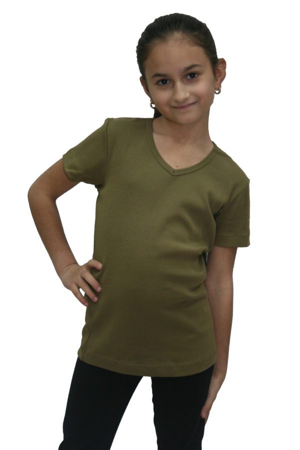 חולצת ריב לילדות שרוול קצר ירוק זית