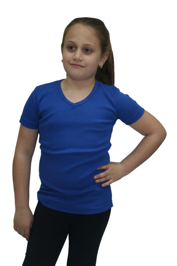 חולצת ריב לילדות שרוול קצר כחול רויאל