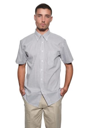 חולצה ייצוגית עם פסים קצרה לגבר בצבע תכלת/לבן